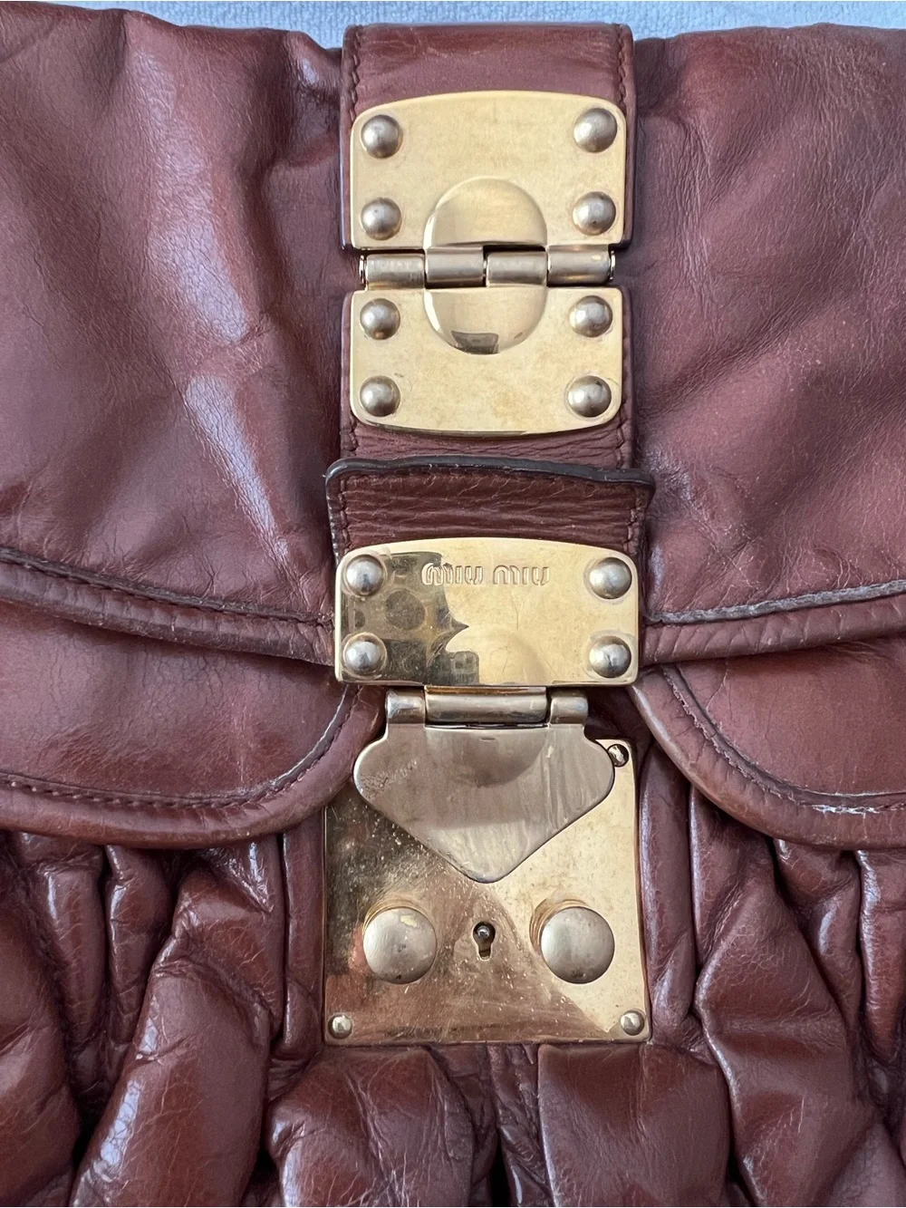Miu Miu Cognac Braided-Handle Hobo with Gold Hardware